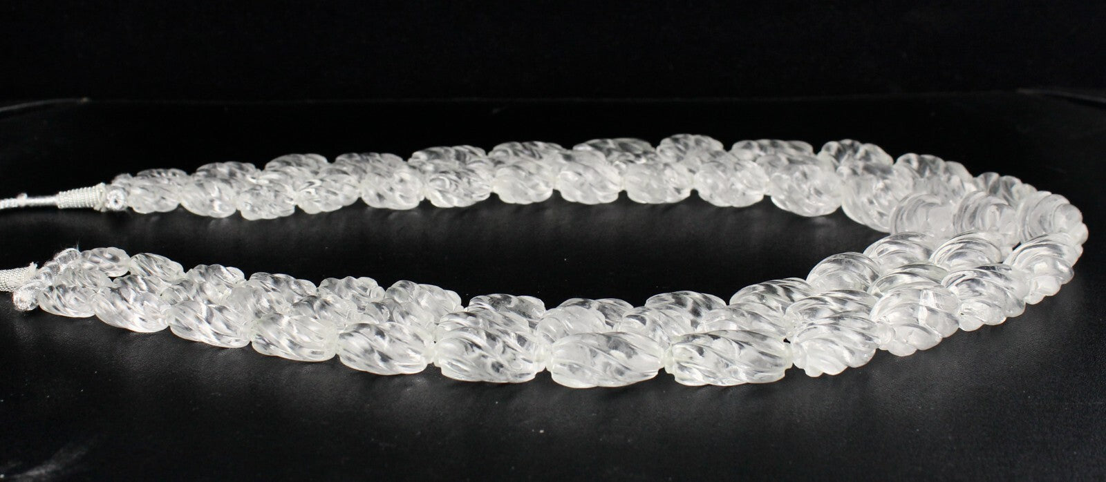 Natural White Rock Crystal Quartz 1478 Ct Oval Bead Carved Gemstone Necklace