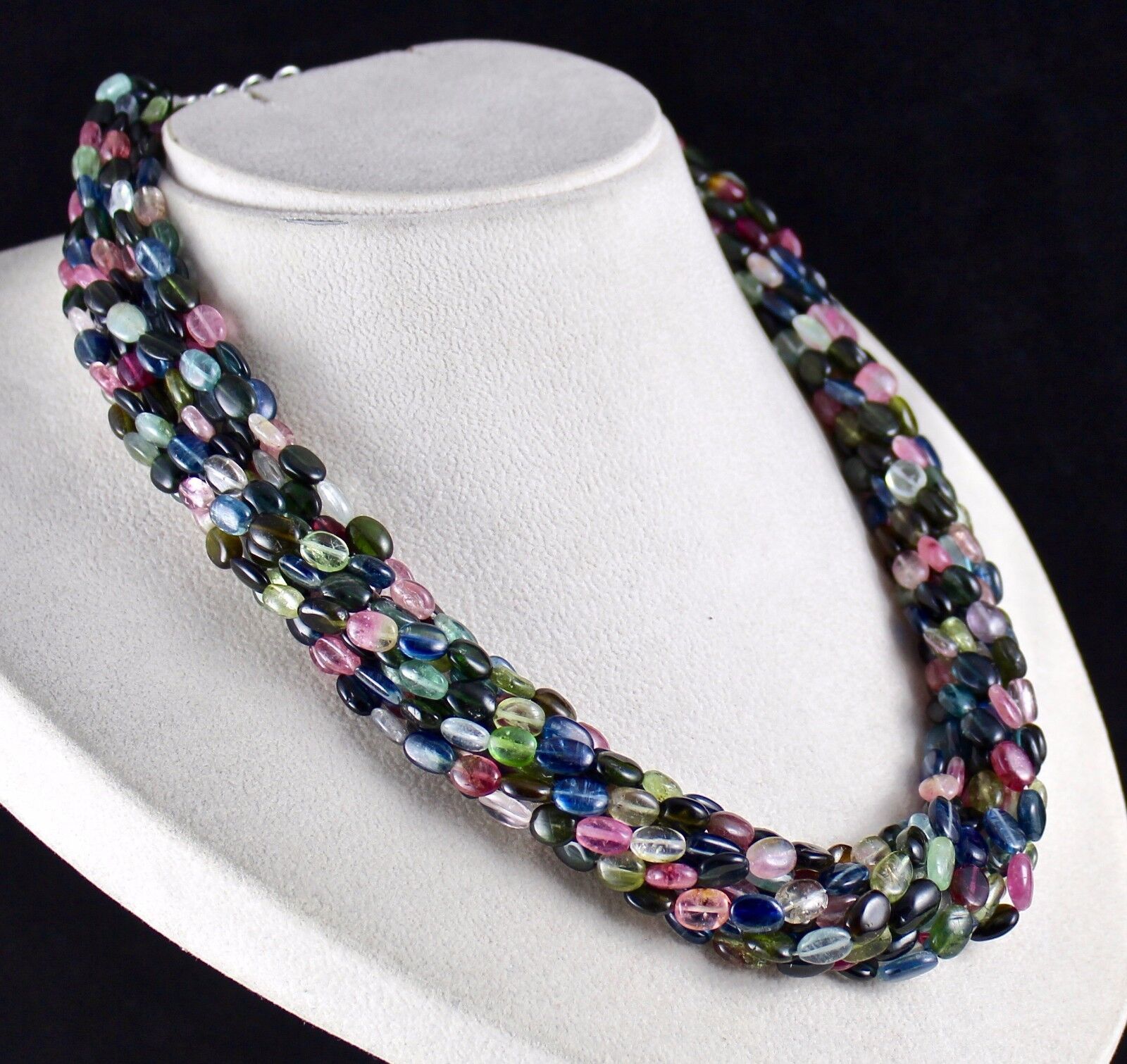 Natural Multi Tourmaline Cabochon Beads 10 L 985 Ct Gemstone Silver Necklace