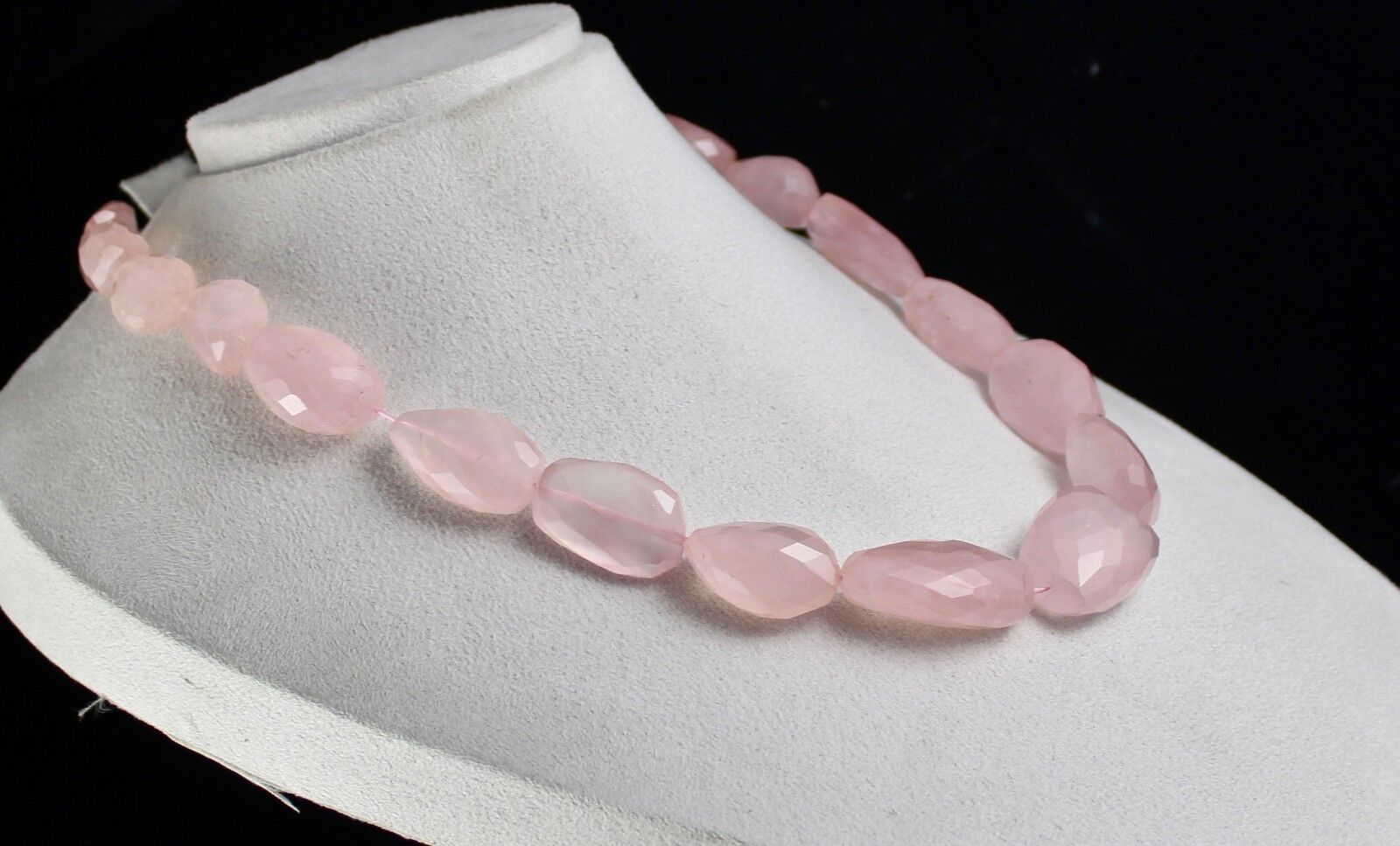 NATURAL ROSE QUARTZ BEADS FANCY CABOCHON 906 CARATS GEMSTONE SILVER NECKLACE