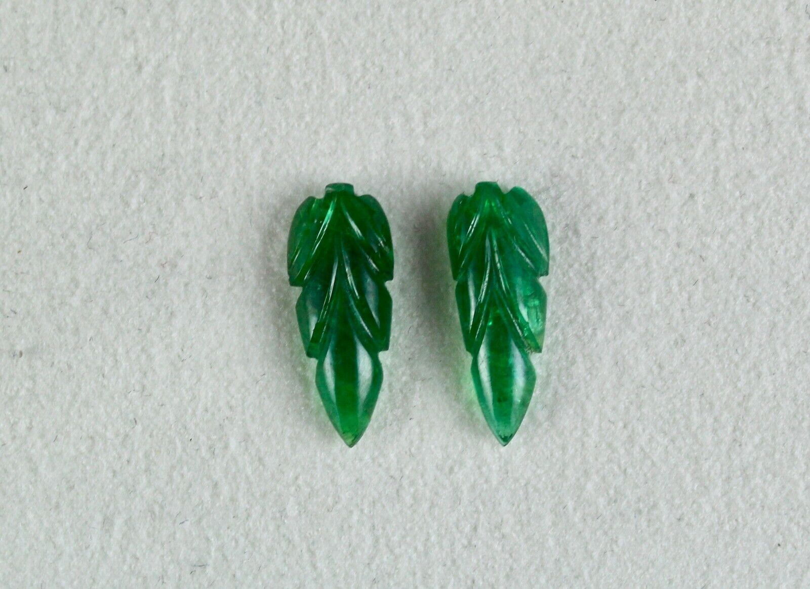 ZAMBIA NATURAL EMERALD CARVED LEAVES PAIR 3.78 CARATS GEMSTONE FOR EARRING