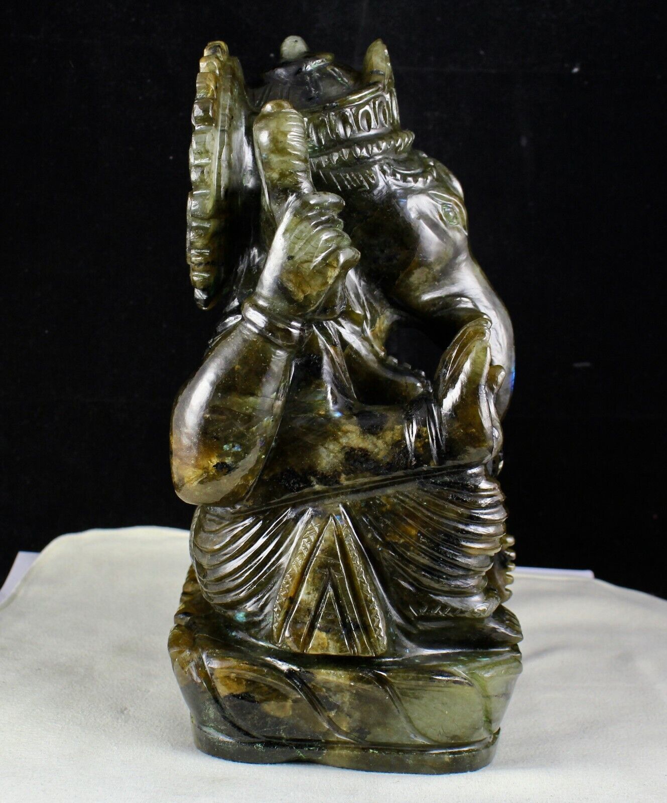 DIVINE 9" NATURAL LABRADORITE 24250 CARATS GEMSTONE GANESHA STATUE FOR DECOR