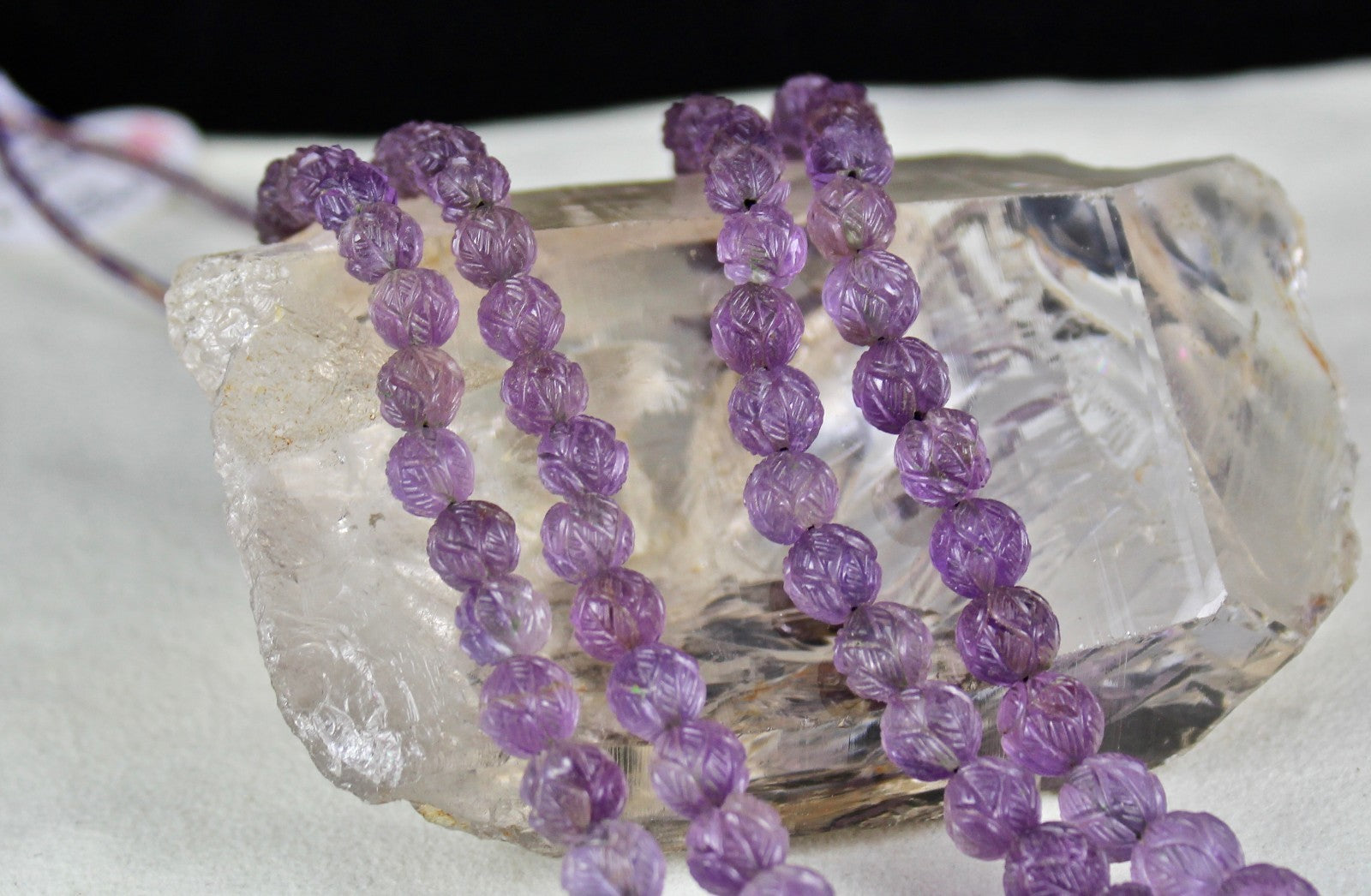Natural Amethyst 459 Ct Engraved Round Beads Antique Purple Necklace