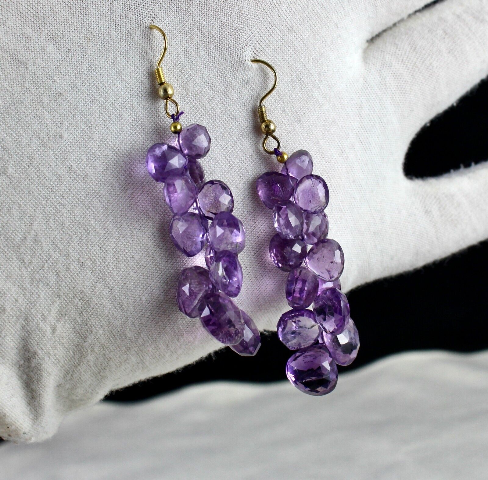 NATURAL AMETHYST BEADS TEAR DROPS 80 CARATS GEMSTONE METAL FASHION EARRING