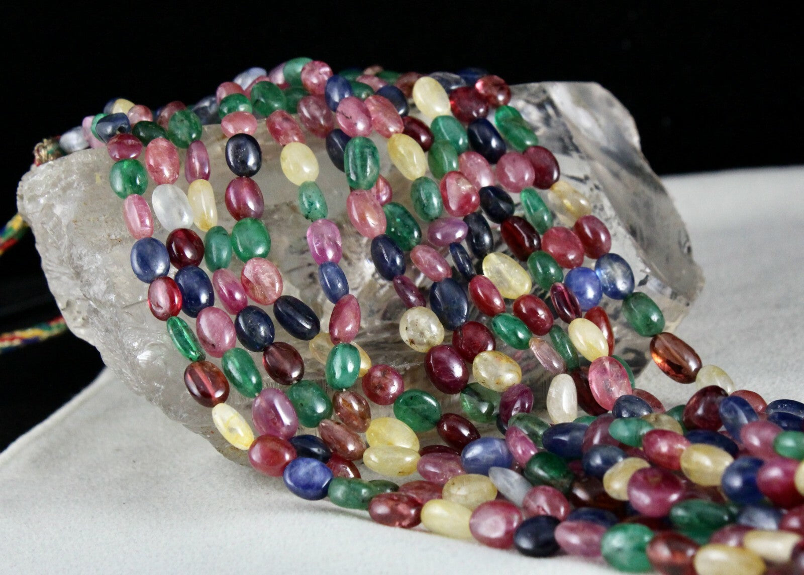 Certified 853 Ct Natural Emerald Ruby Sapphire Hessonite Spinel Necklace