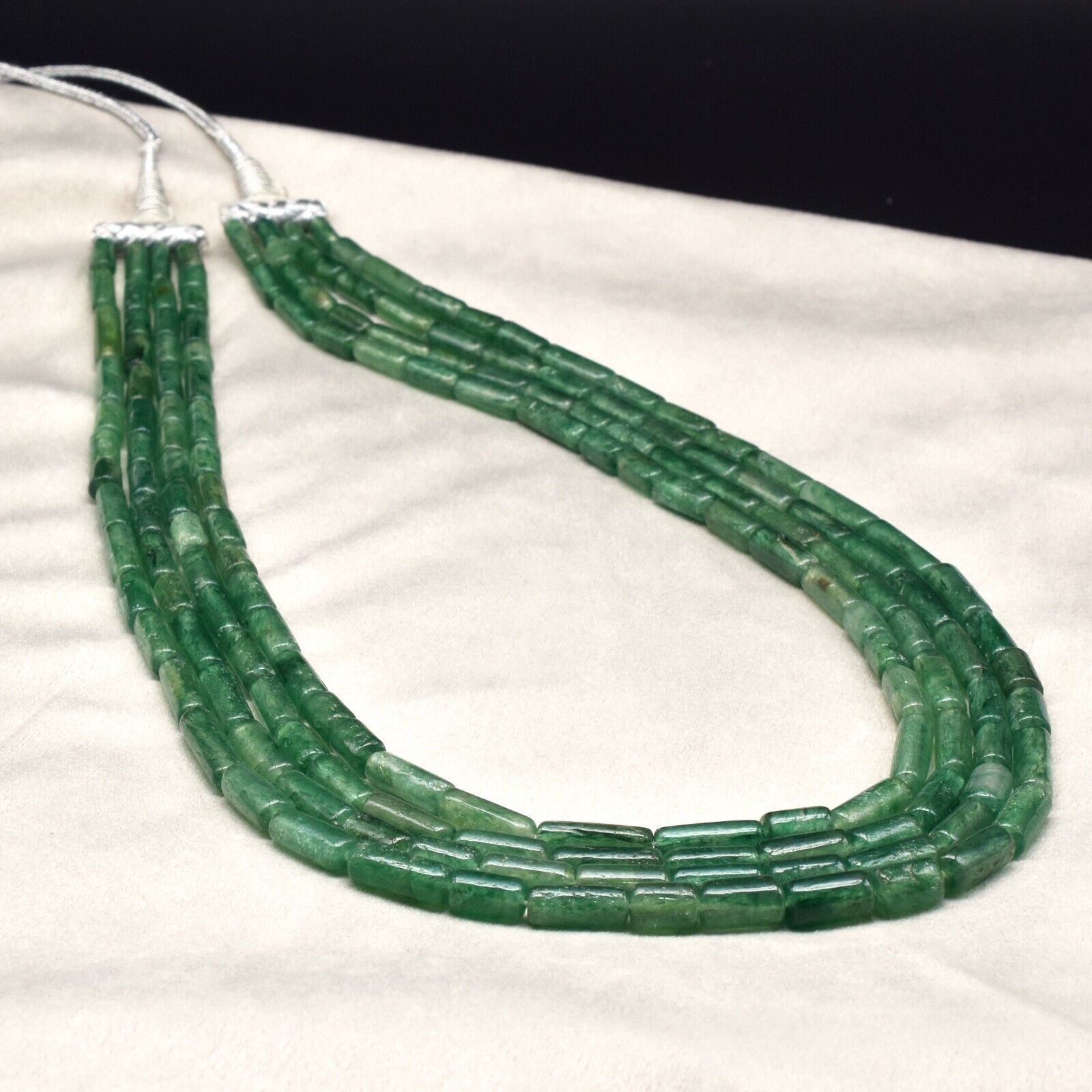 Natural Green Quartz Aventurine Tube beads Necklace 4 L 569 Ct Vintage Gemstone