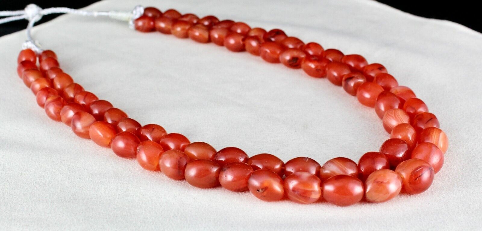 RED NATURAL CARNELIAN BEADS LONG 2 LINE 836 CARATS GEMSTONE FASHION NECKLACE