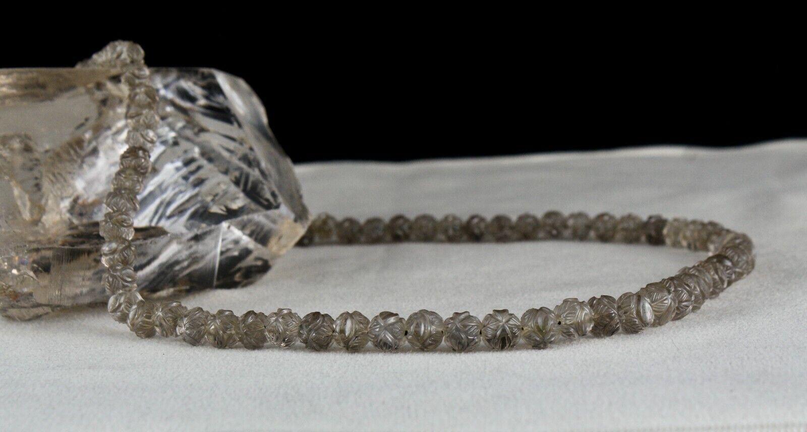 NATURAL SMOKY QUARTZ BEADS CARVED 1 LINE 178 CARATS GEMSTONE ANTIQUE NECKLACE