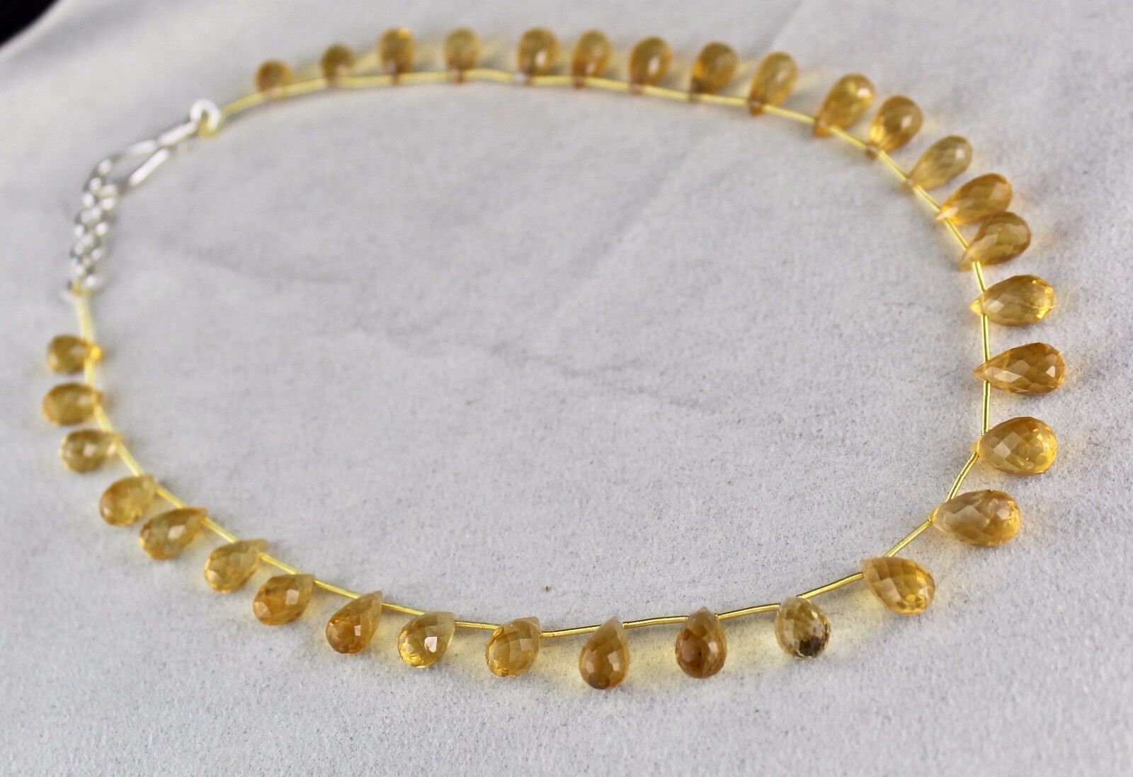 Natural Yellow Citrine Beads Faceted Teardrops 140 Ct Gemstone Silver Necklace