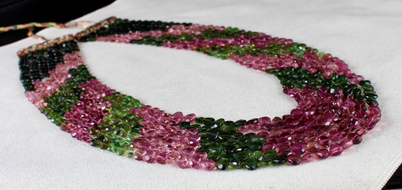 NATURAL MULTI TOURMALINE BEADS 442 CARATS FACETED HEART SHAPE GEMSTONE NECKLACE