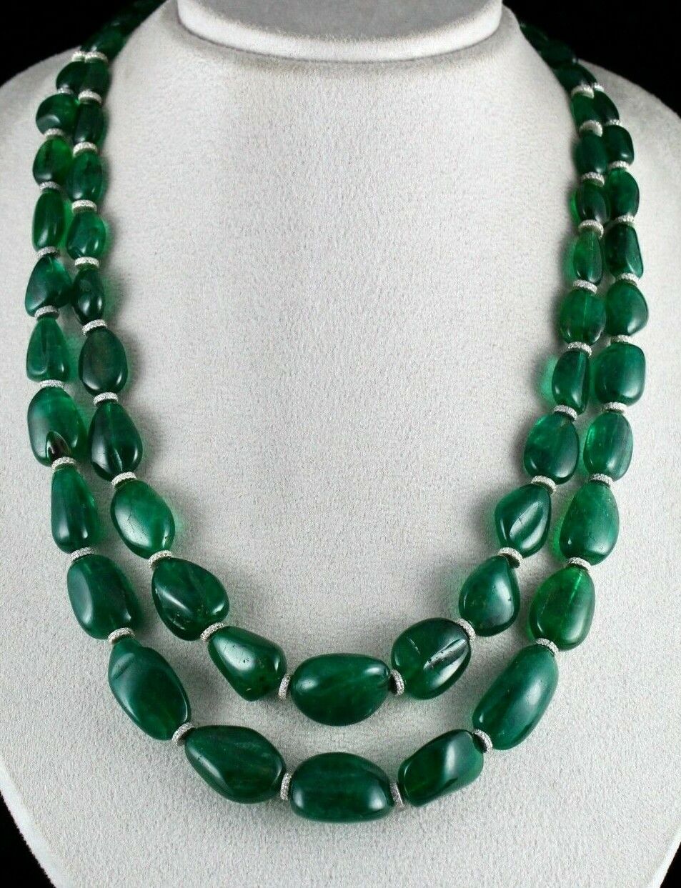 CLASSIC NATURAL EMERALD CABOCHON BEADS 2 L 892 CTS GEMSTONE IMPORTANT NECKLACE