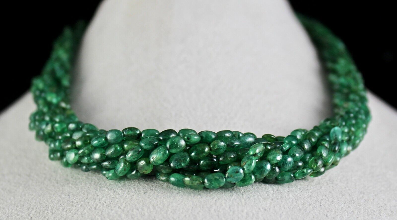 ANTIQUE OLD NATURAL EMERALD BEADS CABOCHON 11 LINE 442 CARATS PRECIOUS NECKLACE