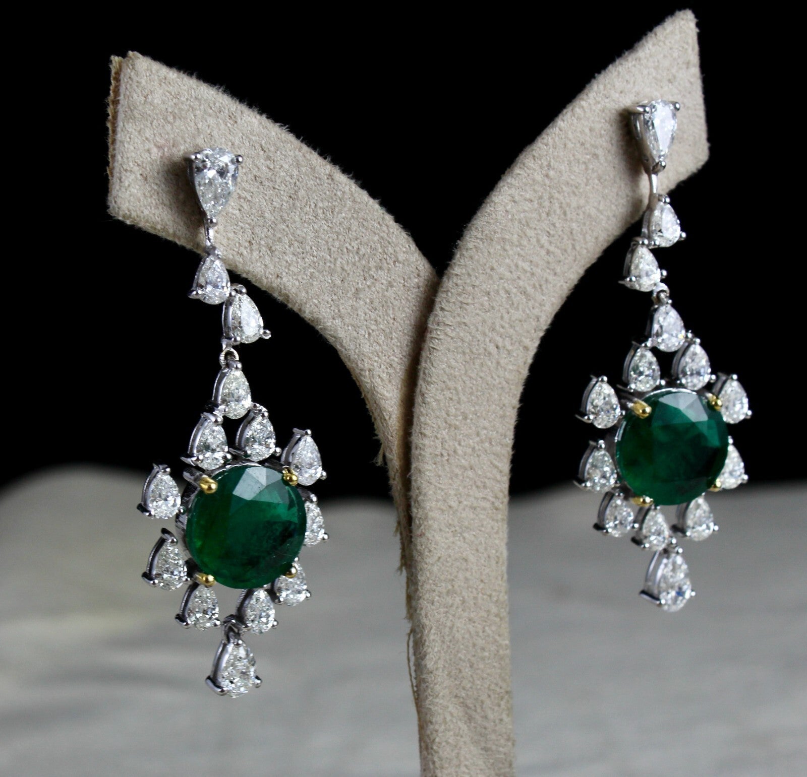Certified 18k Gold Zambian Emerald 49.6ct Natural Diamond Cut Dangle Earrings