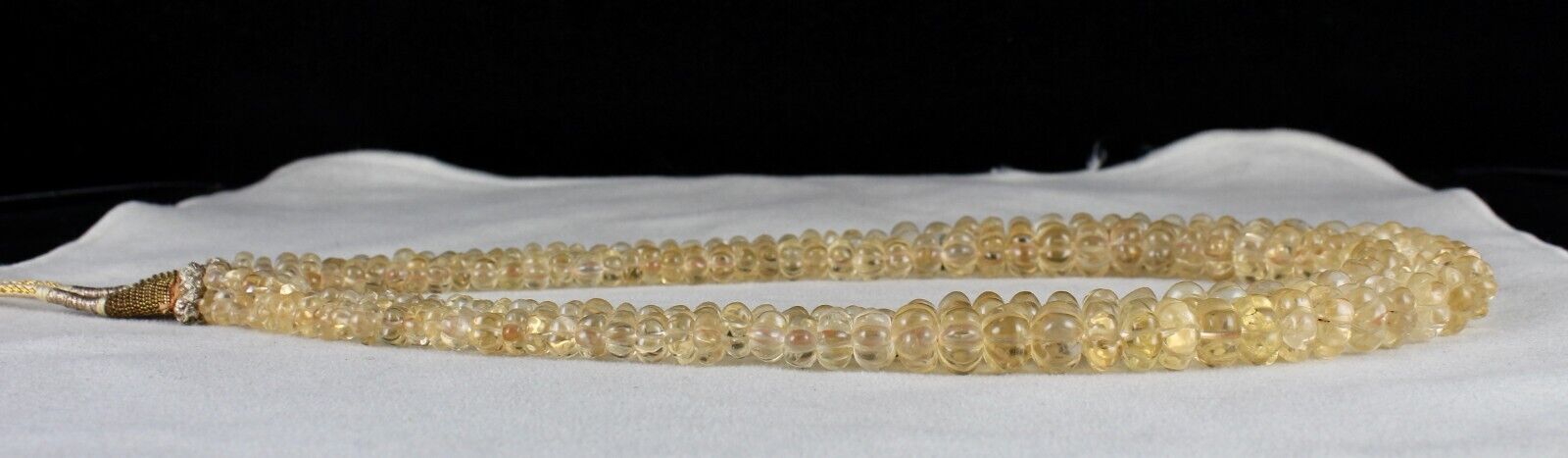 Natural Yellow Citrine Beads Carved Round 2 L 558 Ct Gemstone Vintage Necklace