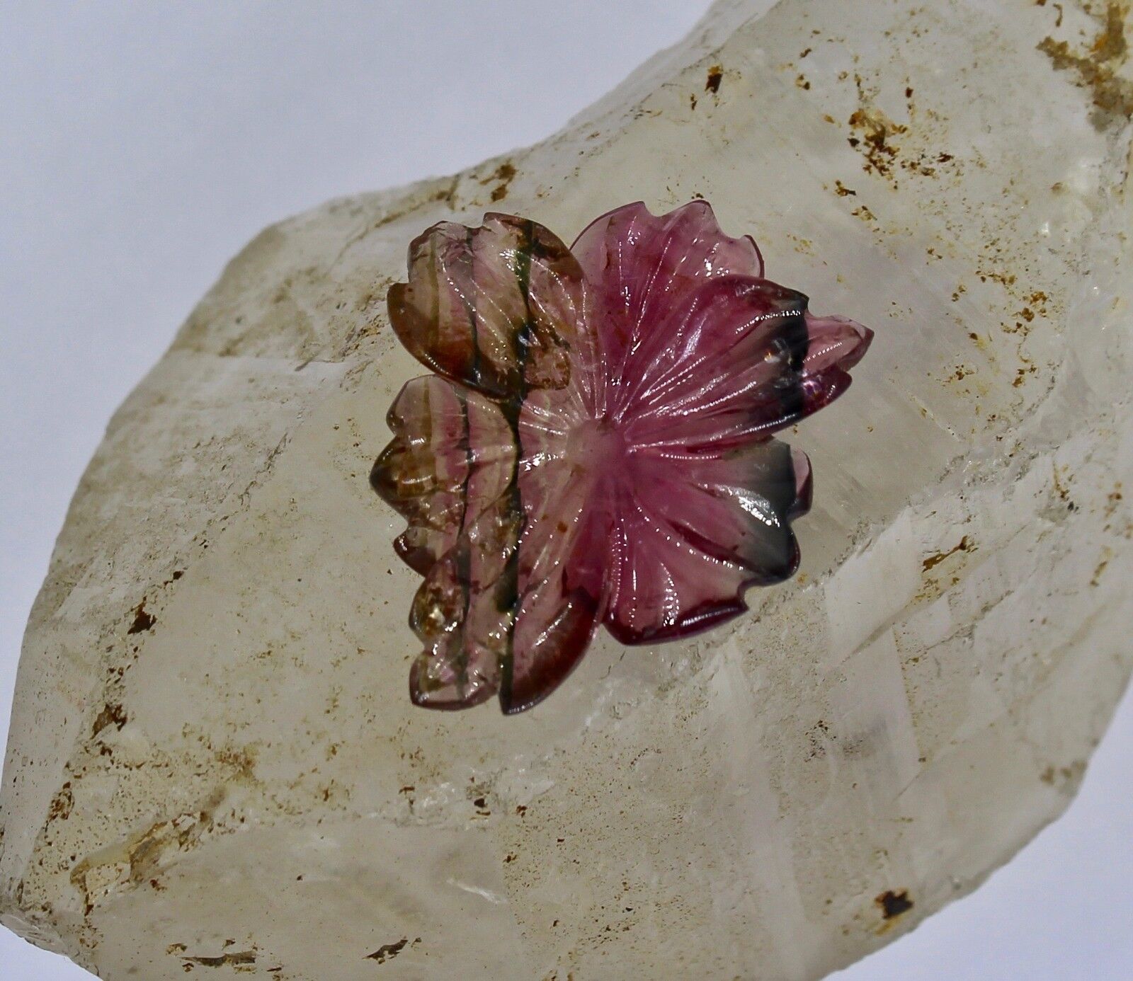 NATURAL MULTI TOURMALINE CARVED FLOWER 16 CARATS GEMSTONE FOR RING PENDANT