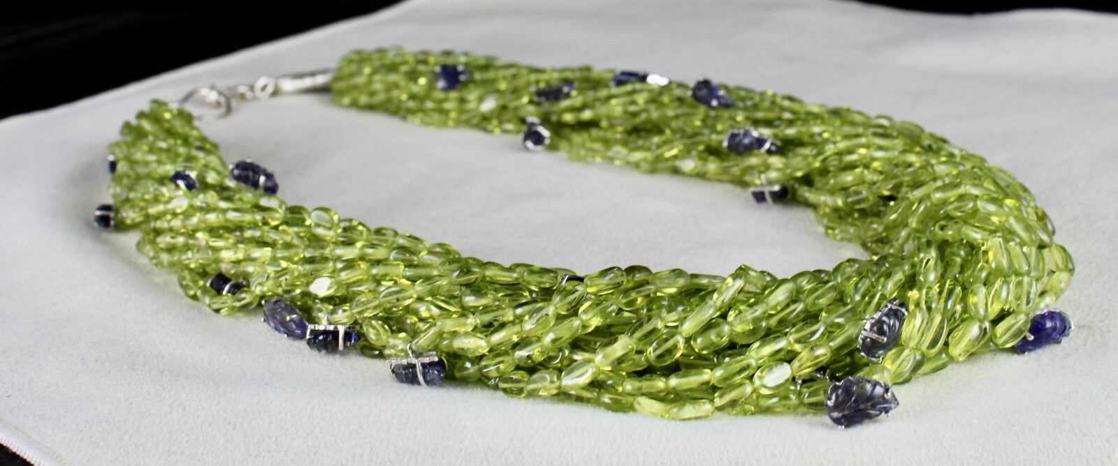 Certified Designer Natural Peridot 972ct Iolite Leaf Sterling Silver Necklace