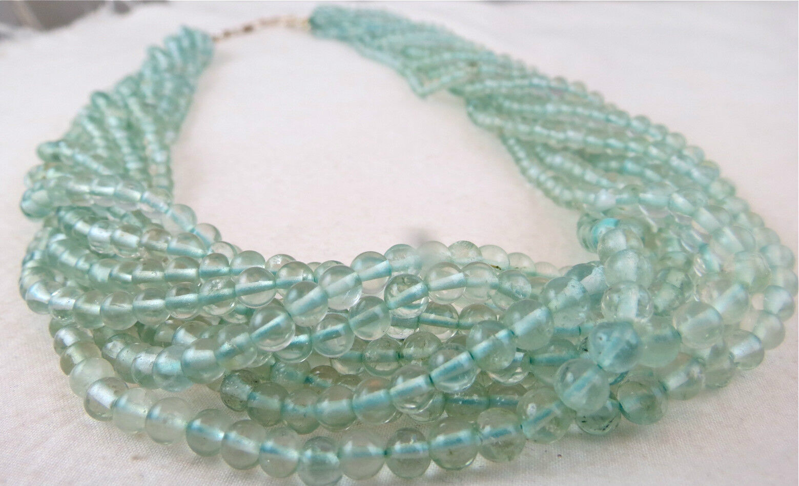 BLUE NATURAL AQUAMARINE ROUND BEADS 10 STRING 533 CARAT GEMSTONE SILVER NECKLACE