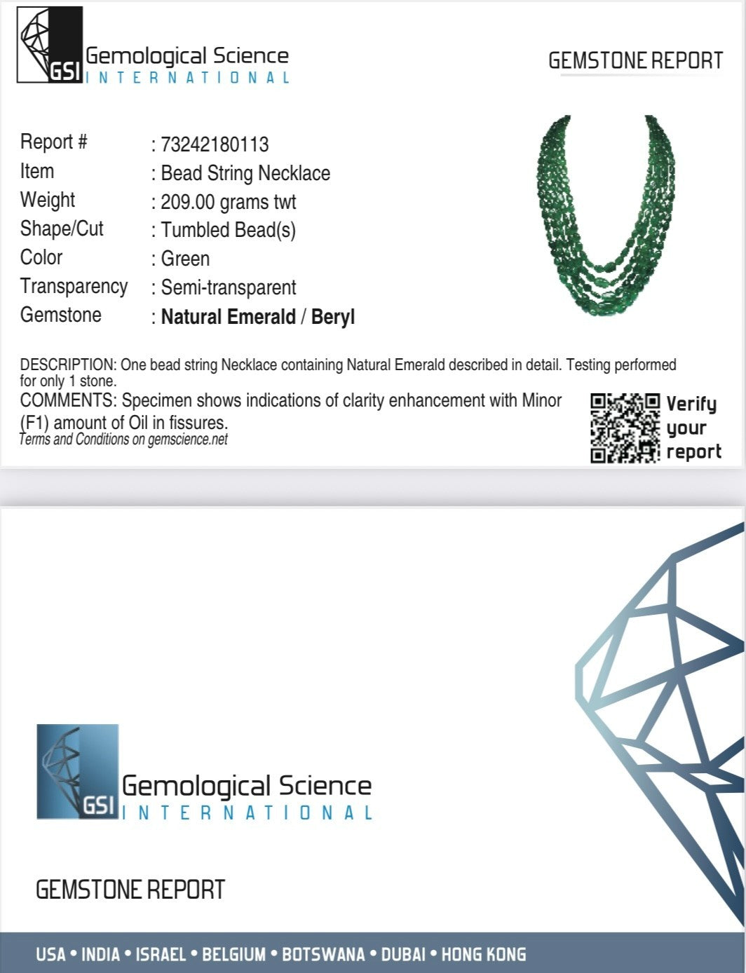 Natural Zambian Emerald Necklace 1018 Carats 5L Cabochon Beads Certified Luxury