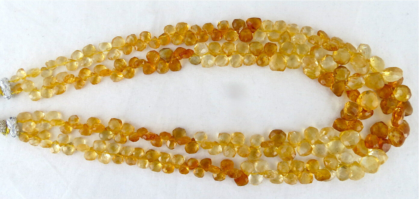 NATURAL CITRINE BEADS HEART DROPS 2 L 424 CARATS GEMSTONE HIGH FASHION NECKLACE