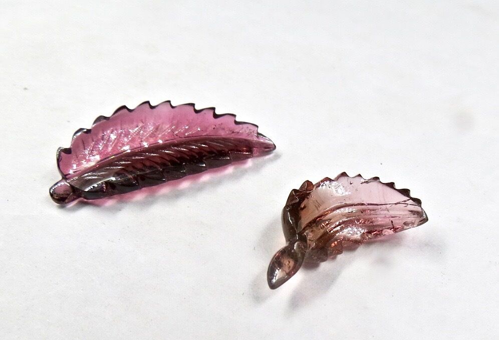 NATURAL TOURMALINE CARVED LEAVES 2 PCS 19.49 CARATS GEMSTONE FOR DESIGNING 