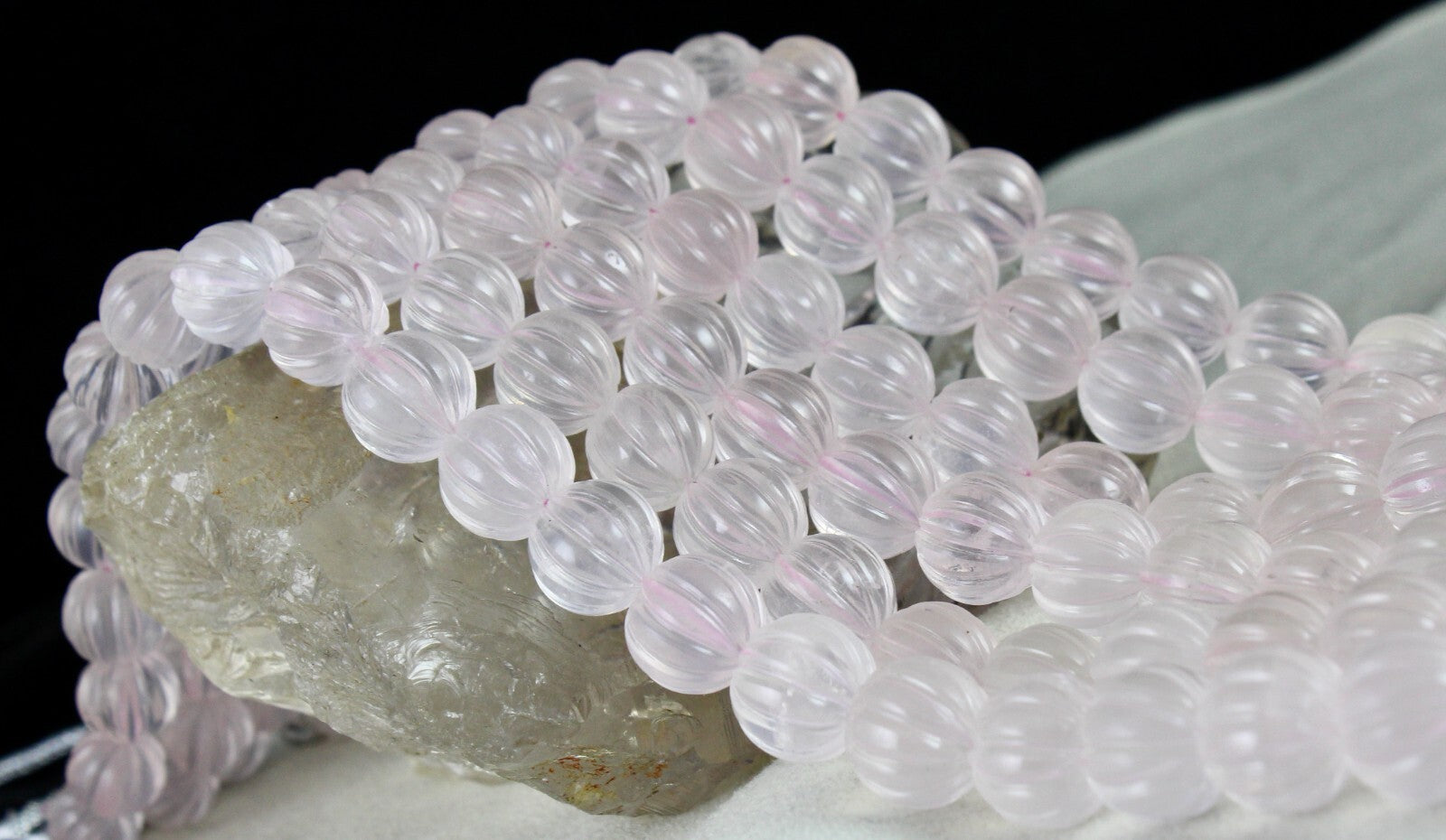 Certified Natural Rose Quartz Melon Carved Bead 1393 Ct Fashion Necklace