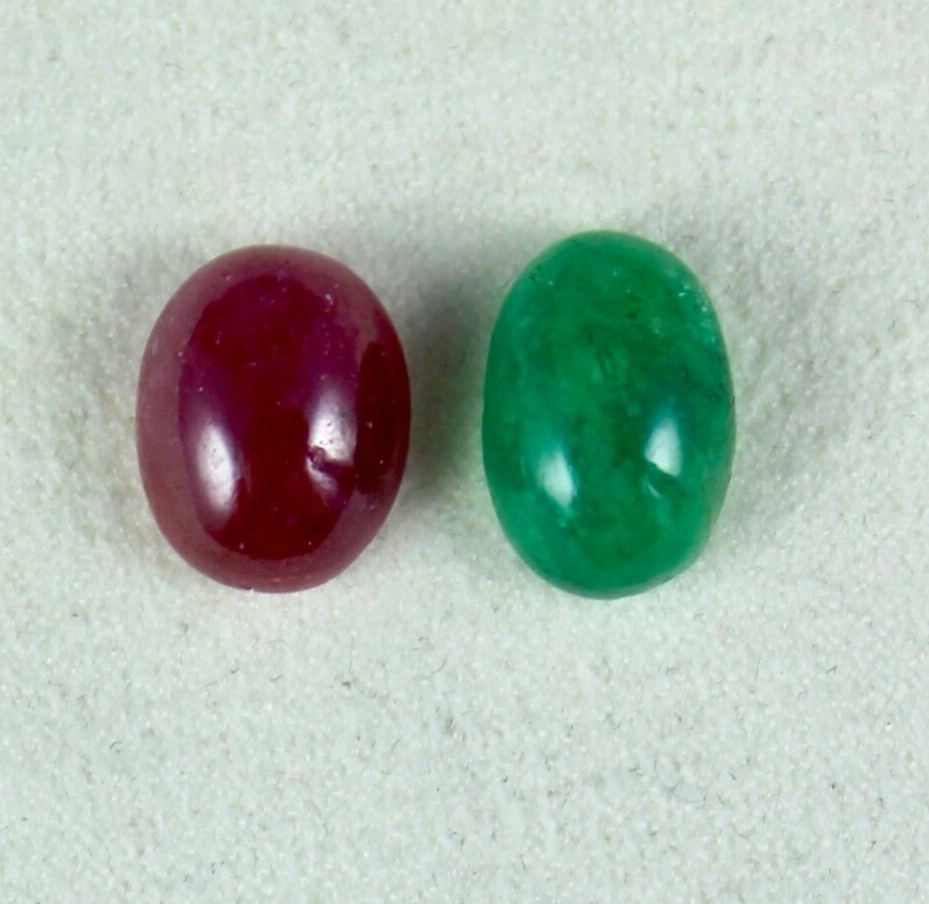 Certified Natural Ruby Emerald Cabochon Oval 2 Pc 13.34 Ct Gemstone Pendant Ring