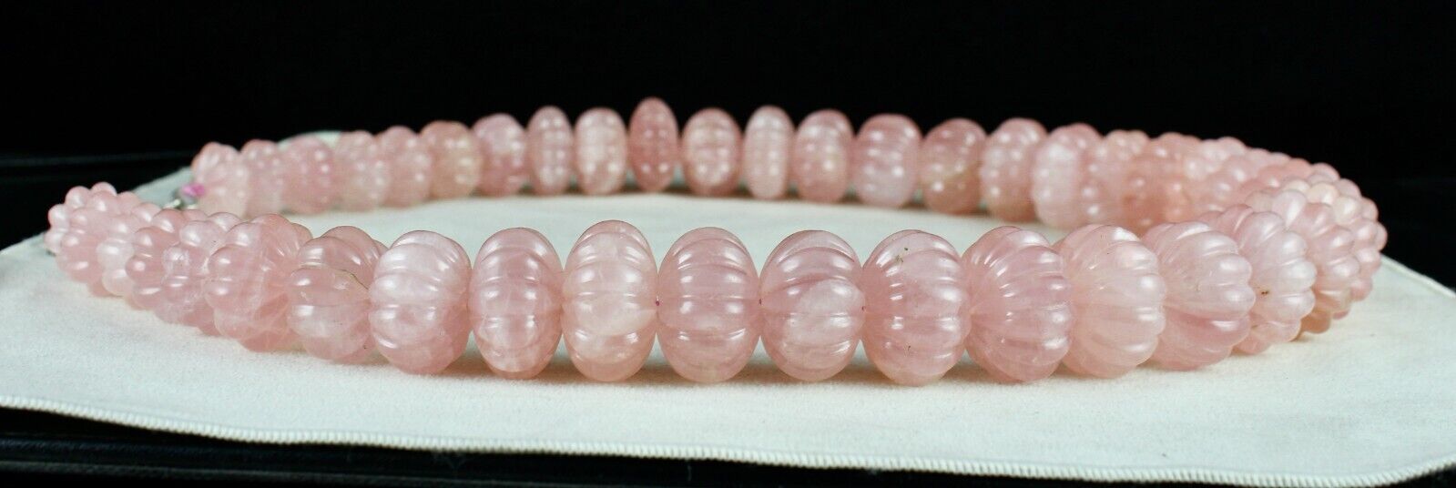 Vintage Natural Rose Quartz Melon Carved Beads 2406 Ct Gemstone Silver Necklace