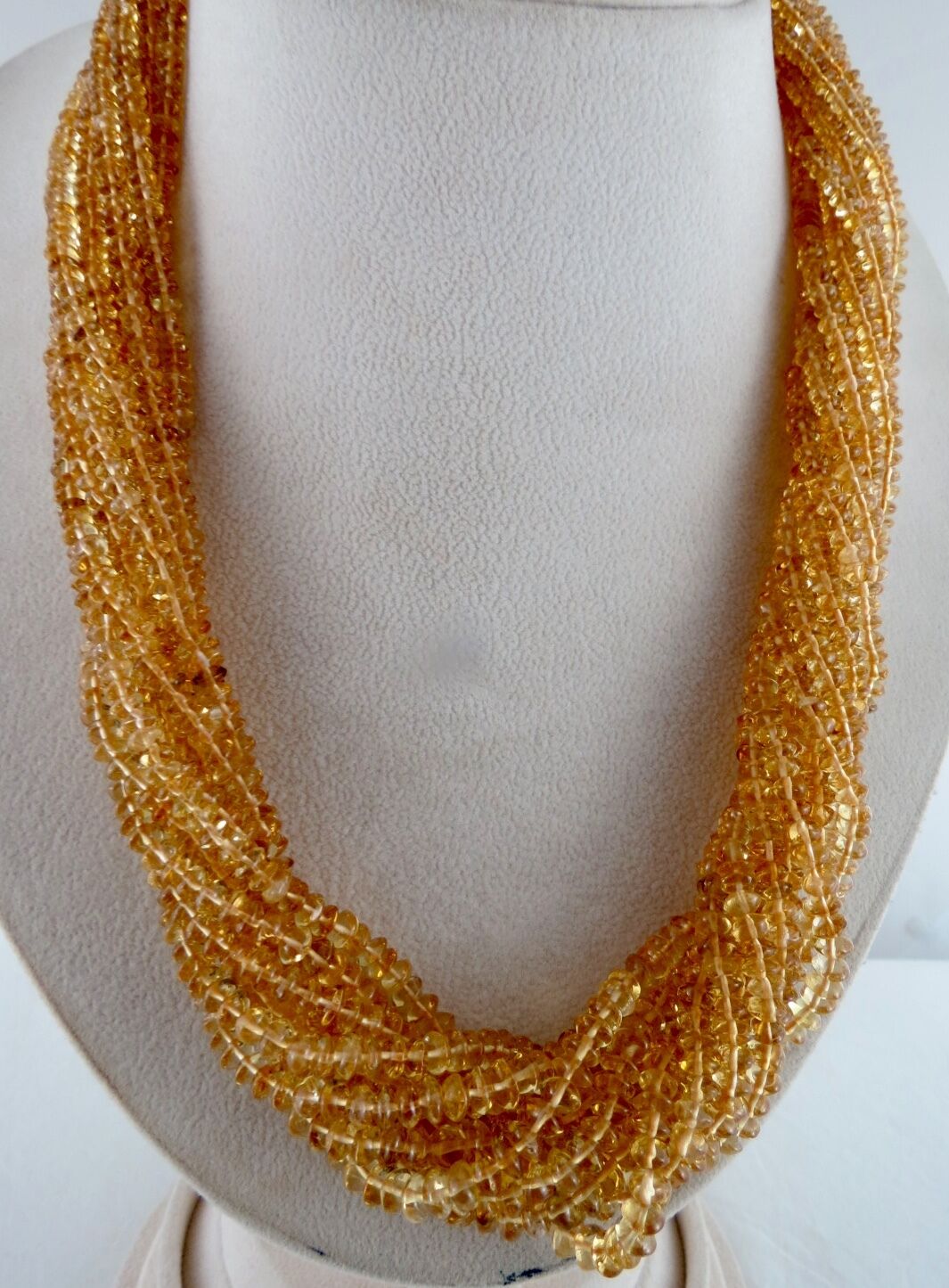 Yellow Citrine Beaded Bunch Necklace 11 Line 839 Carats Gemstone Silver Clasp