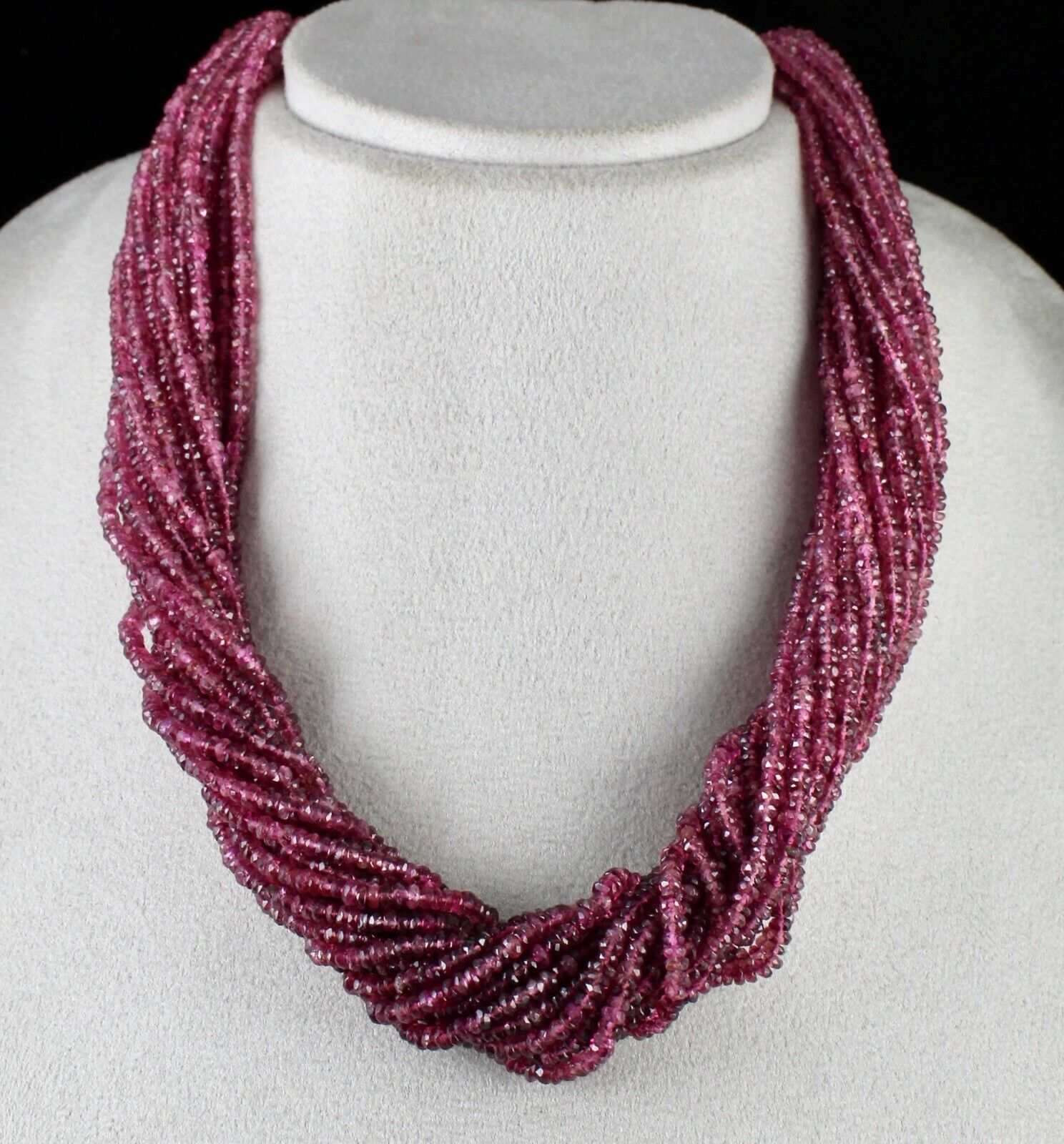 Natural Pink Tourmaline Beaded Necklace 868 Carats Faceted Gemstone Silver Clasp