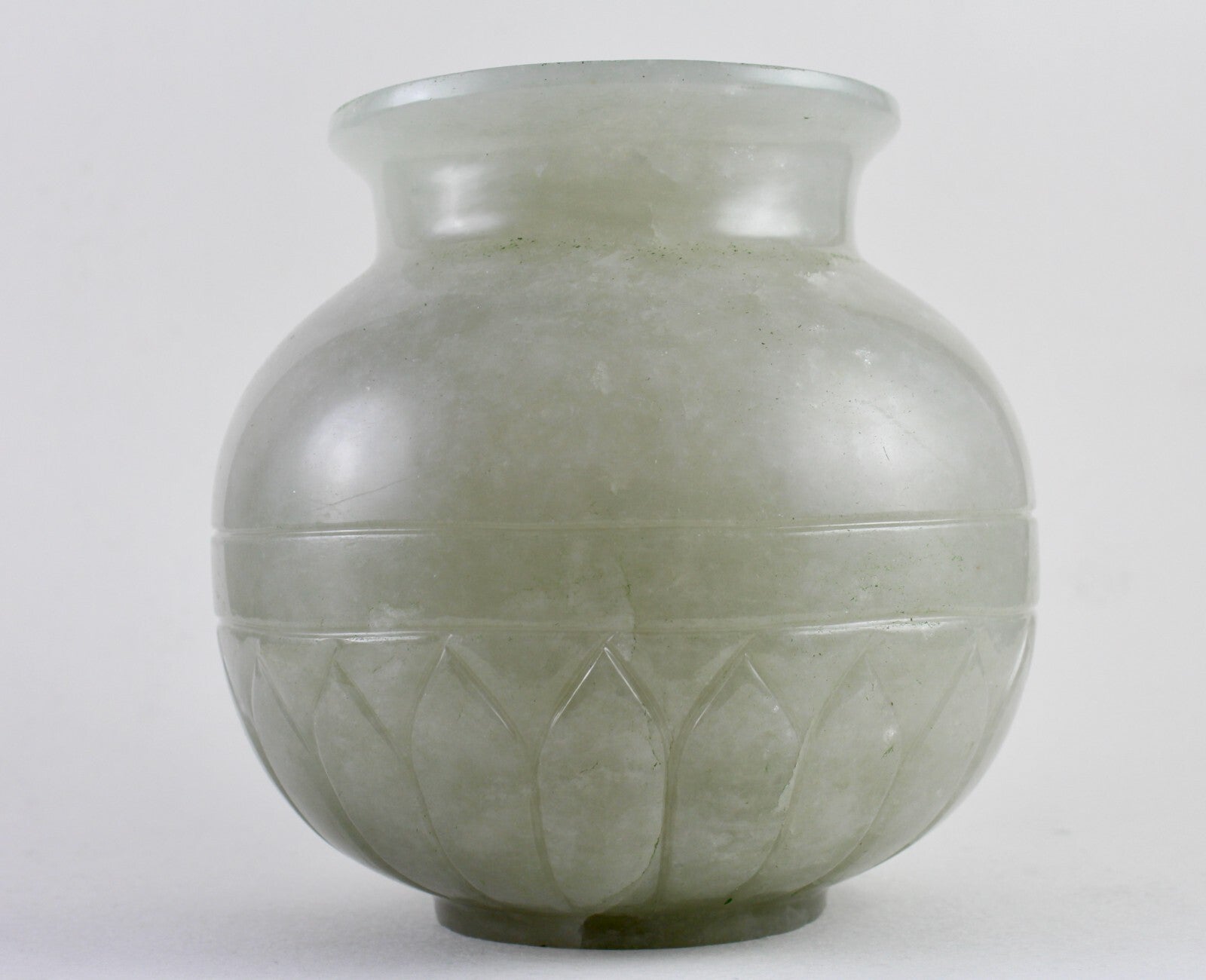 Certified Antique Aventurine 3500 Ct White Jade Carved Pot Home Decor