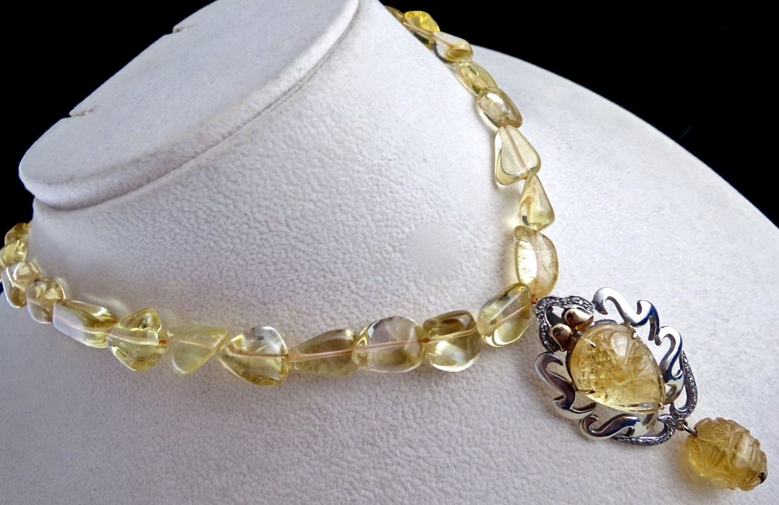 Citrine Diamond 284ct Sterling Silver 18k Gold Victorian Pendant Necklace