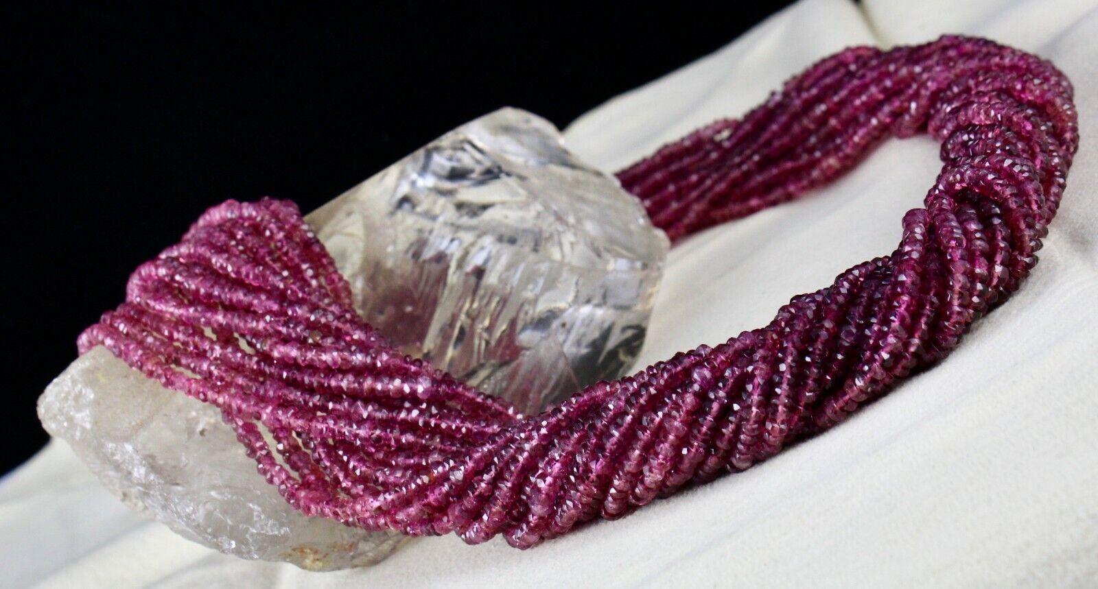 Natural Pink Tourmaline Beaded Necklace 868 Carats Faceted Gemstone Silver Clasp