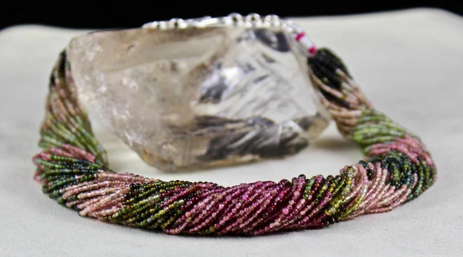 Certified Multi Color Natural Tourmaline 580ct Bunch Sterling Silver Necklace