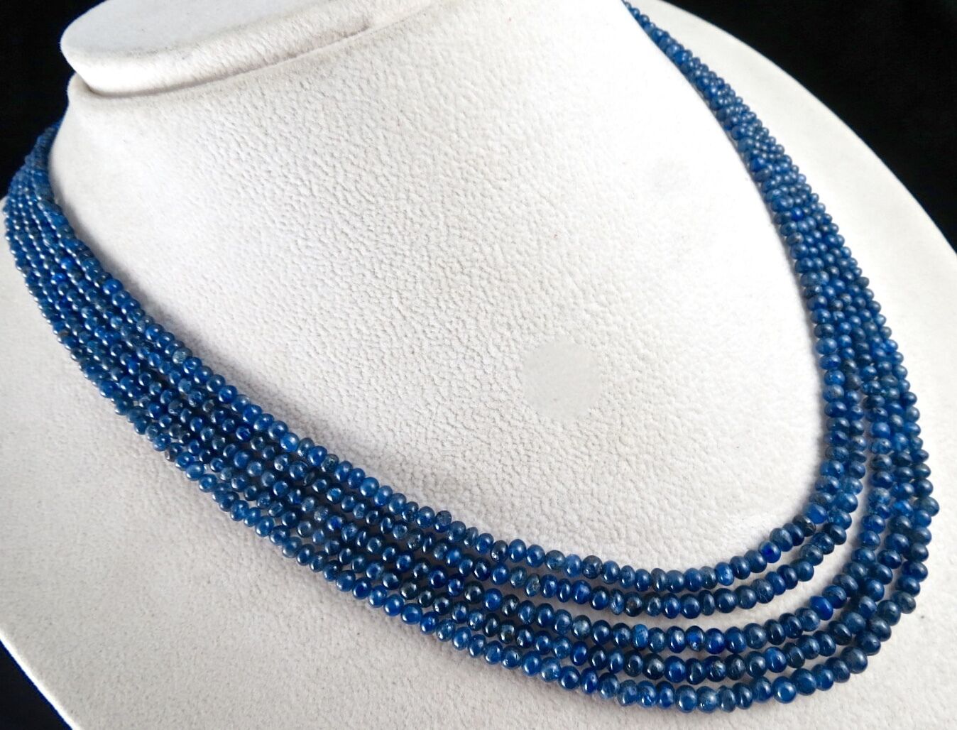 NATURAL BLUE SAPPHIRE BEADS ROUND 5 LINE 289 CARATS GEMSTONE SILVER NECKLACE