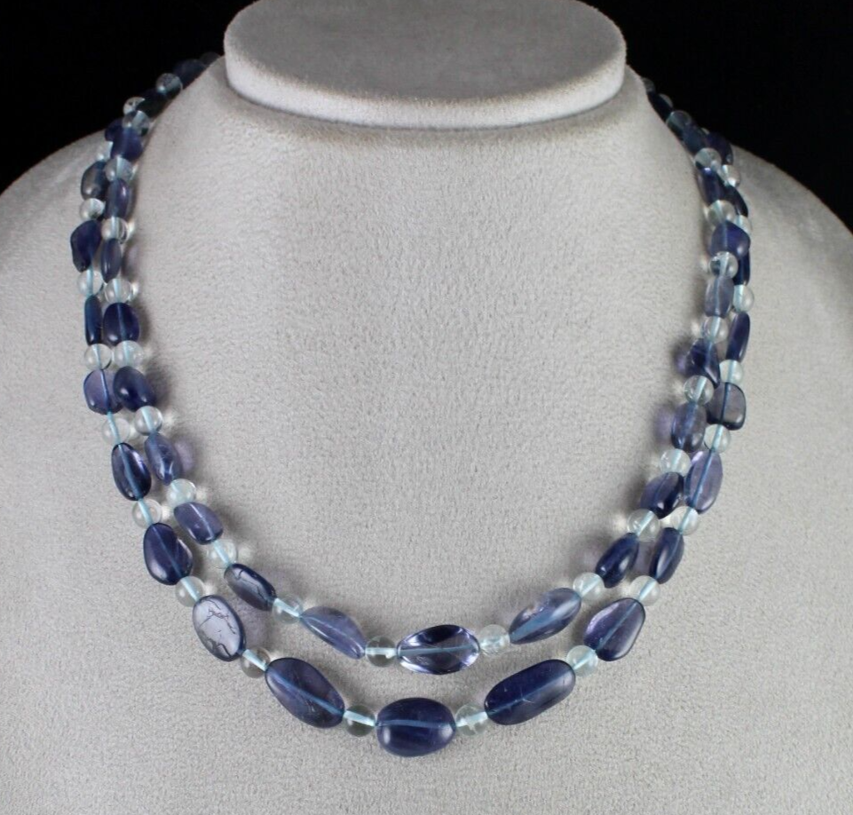 TOP NATURAL IOLITE BLUE TOPAZ CABOCHON BEADS 2 L 239 CTS GEMSTONE NECKLACE