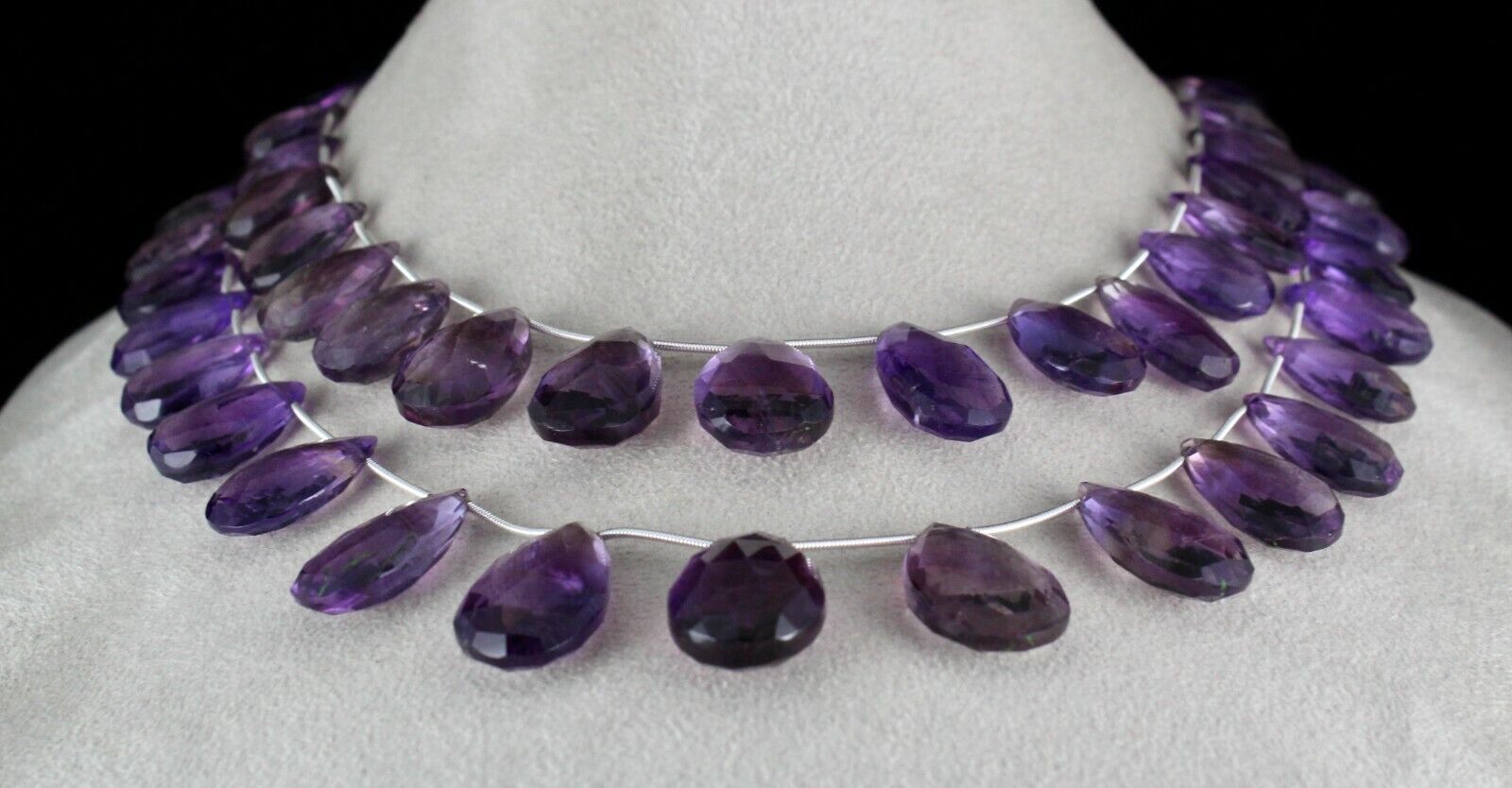 Natural Amethyst Beads Tear Drops 2 L 755 Carats 24mm Big Gemstone Fine Necklace