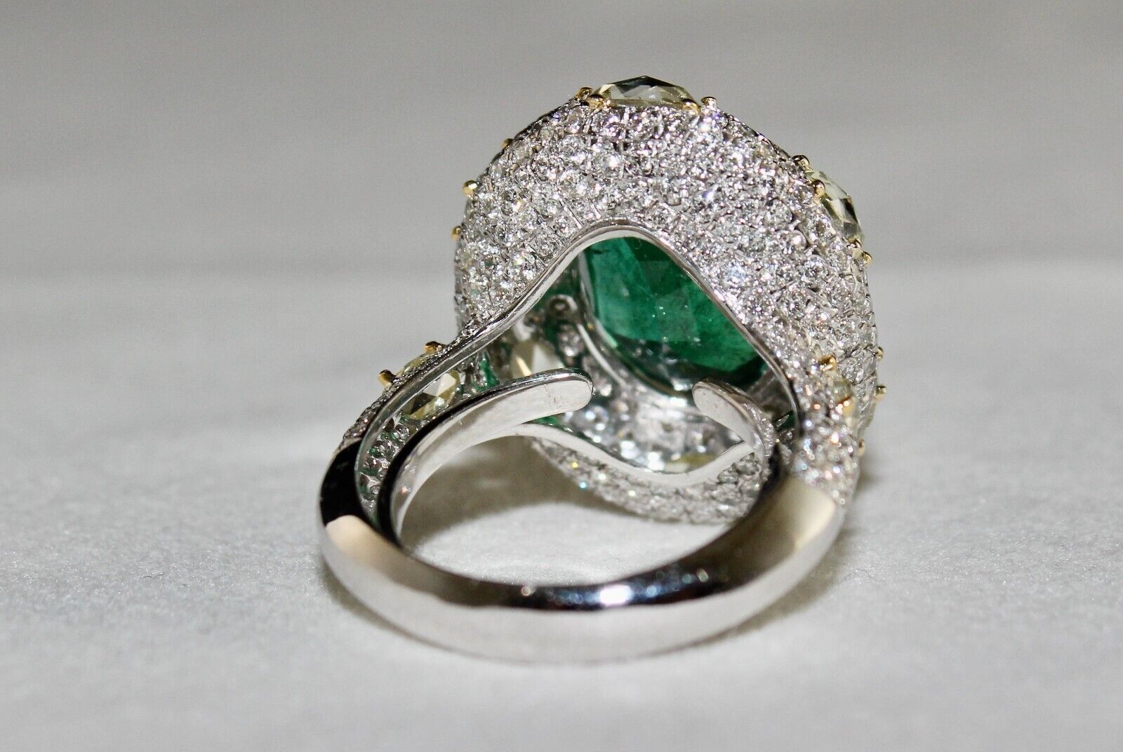 Certified Natural Zambia Emerald Oval Cut RoseCut Diamond 18K Gold Cocktail Ring