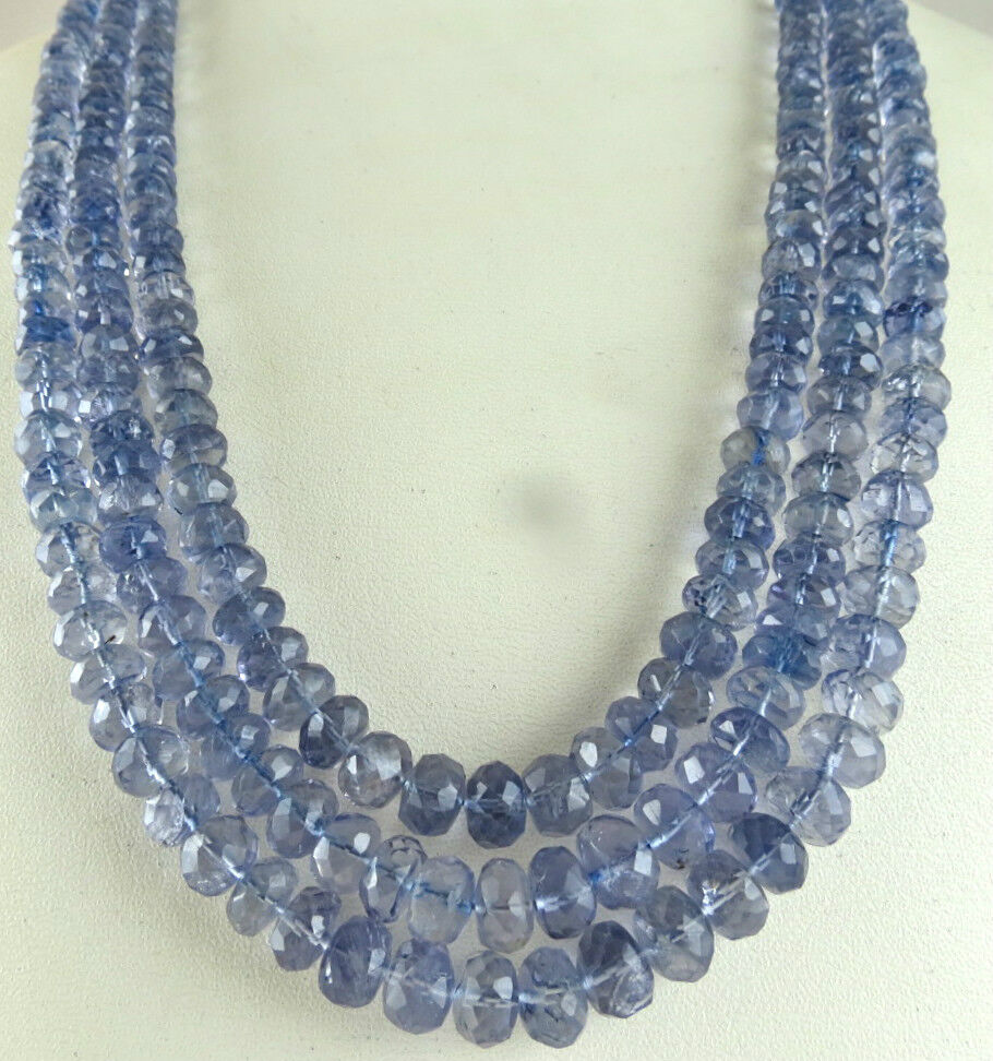 NATURAL BLUE IOLITE BEADS FACETED ROUND 568 CARATS GEMSTONE LADIES NECKLACE 