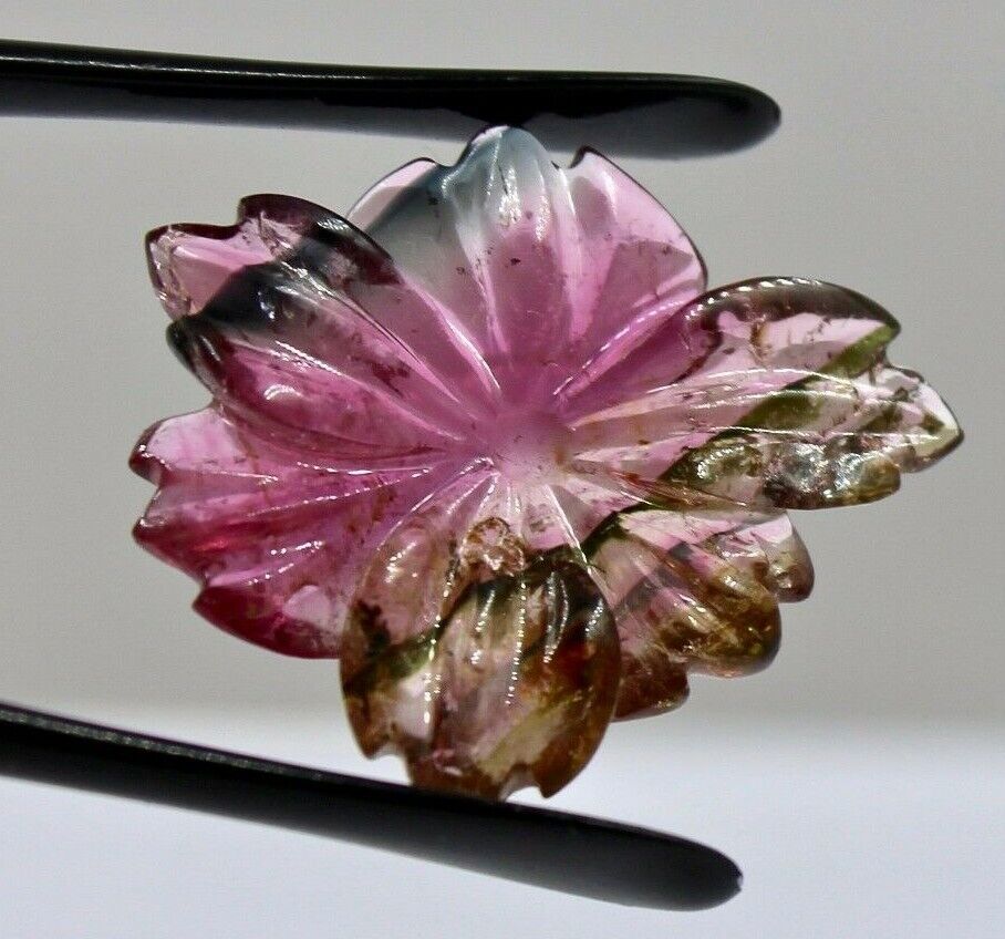 NATURAL MULTI TOURMALINE CARVED FLOWER 16 CARATS GEMSTONE FOR RING PENDANT