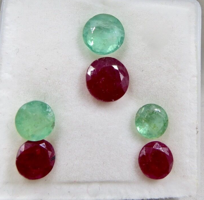 Certified Natural Colombian Emerald 9.91 Ct Ruby Round Cut Sterling Silver Set
