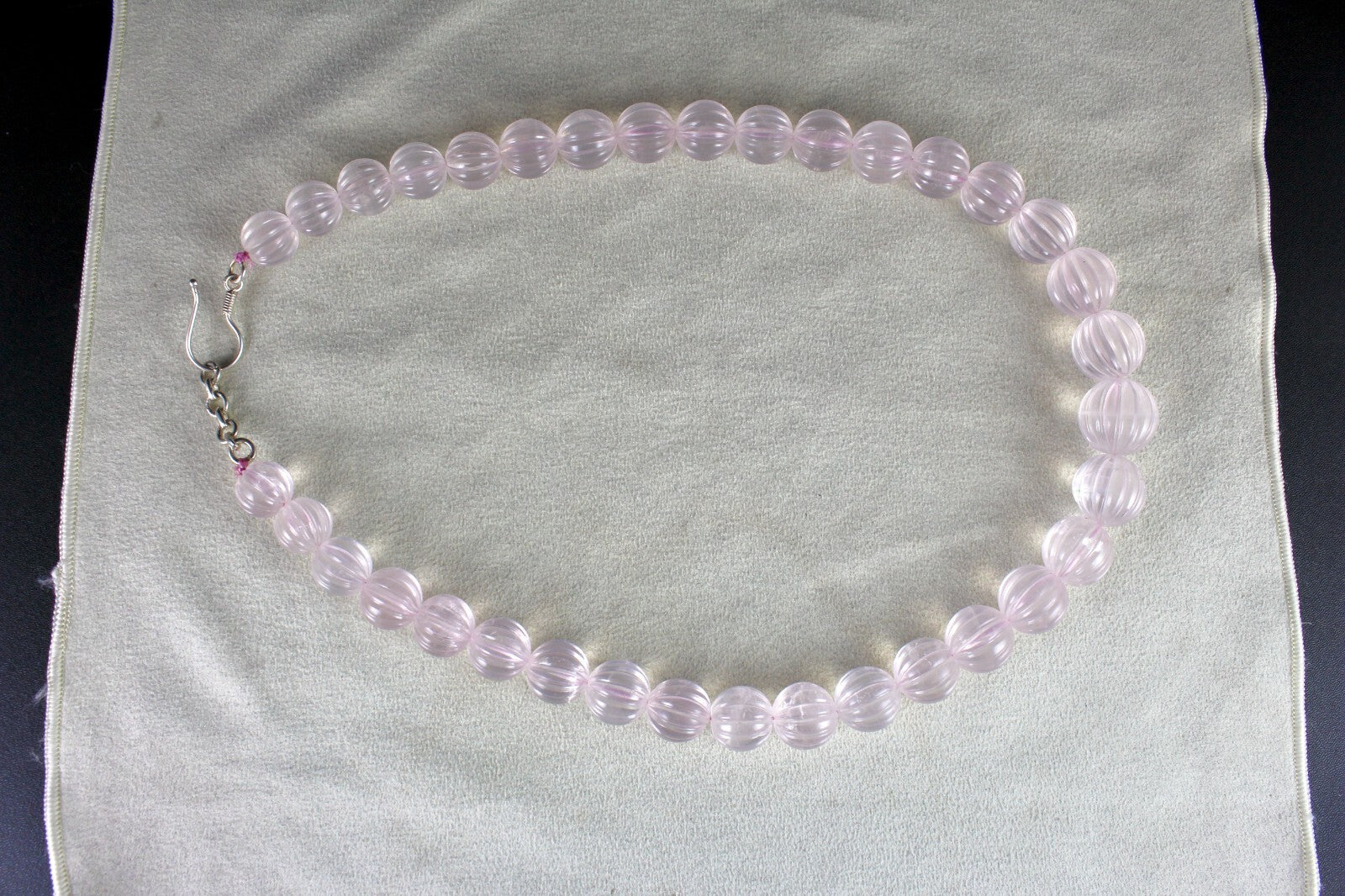 Certified Natural Rose Quartz Necklace 750ct Beaded Carved Sterling Silver Clasp