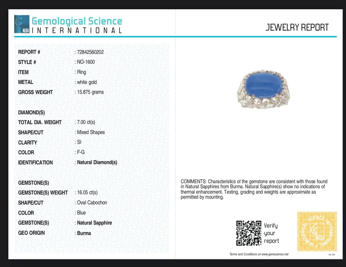 Certified Natural Blue Sapphire 18k Gold 0ct Natural Diamond Cocktail Ring