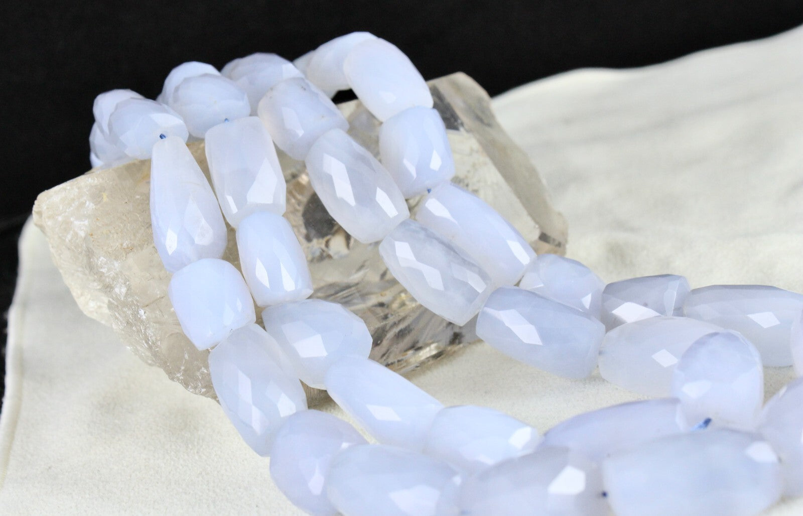 Certified Natural Blue Chalcedony 1290 Ct Faceted Beads Sterling Silver Necklace