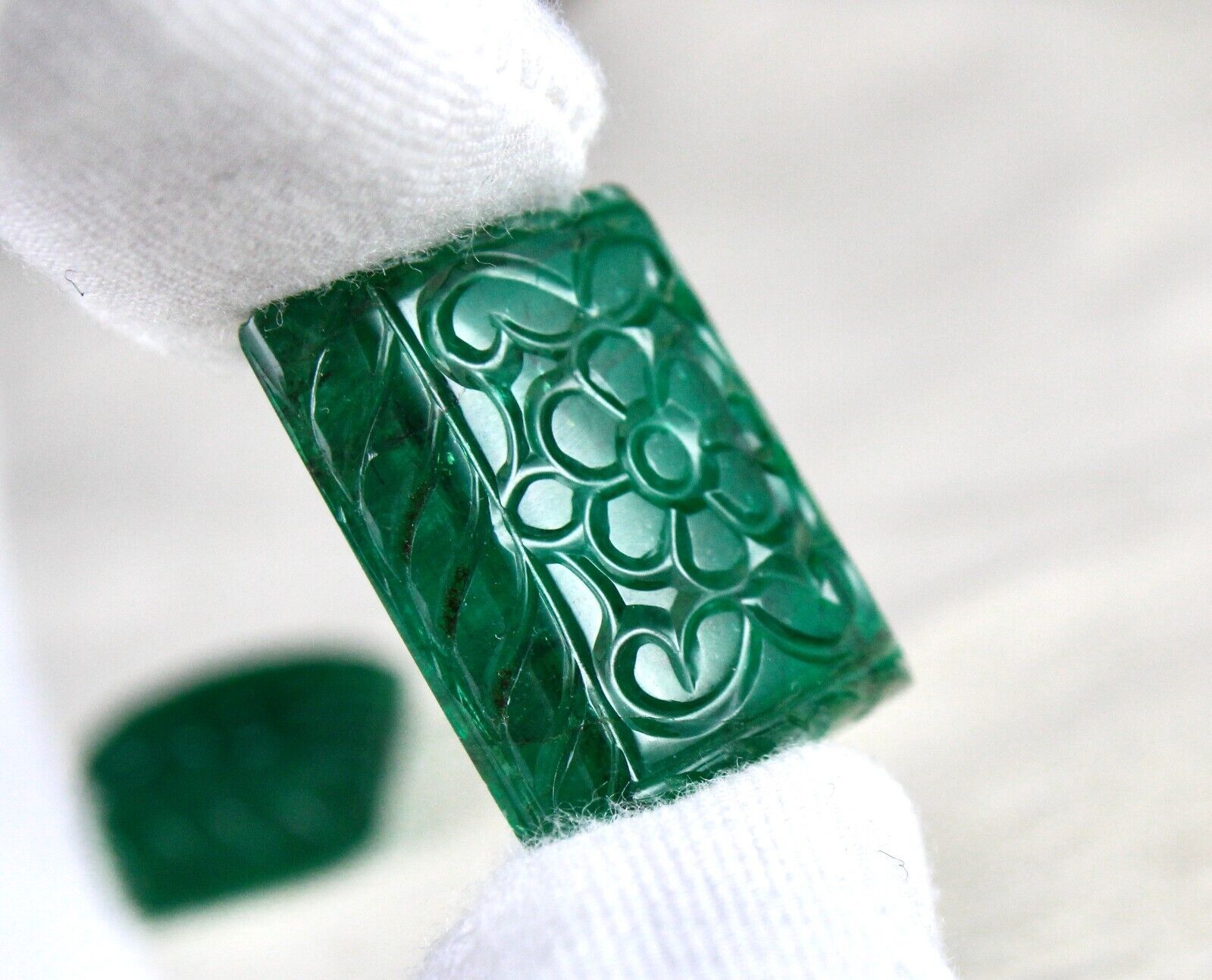 Natural Certified Emerald Mughal Carved 20X18 mm 65.45 Ct Gemstone Earring Pair