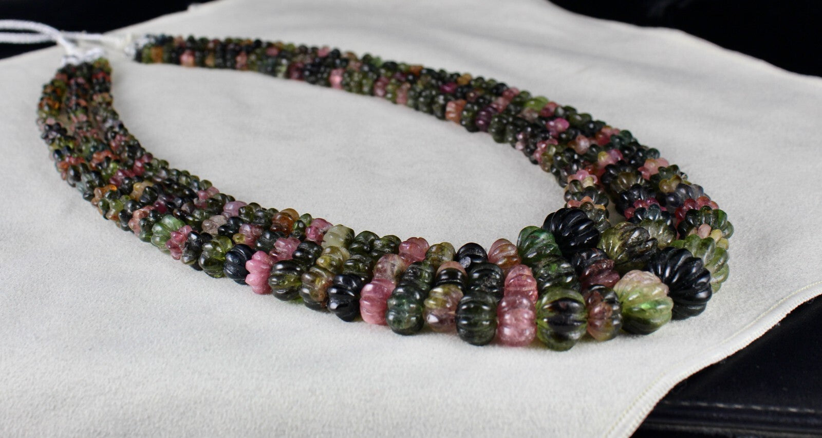 Certified Estate Natural Multi Tourmaline 920ct Melon Carved Gemstone Necklace