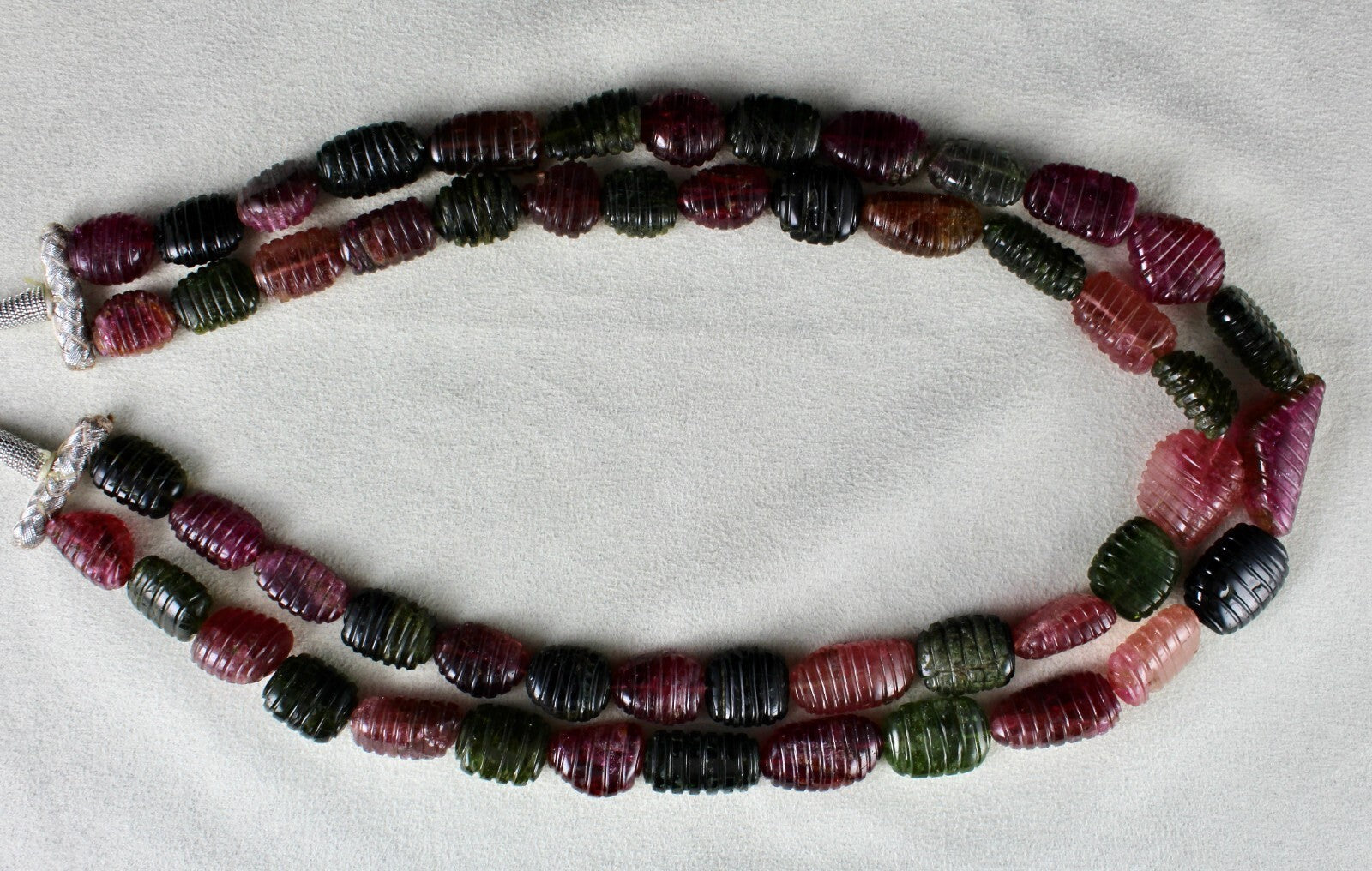 Certified Old Natural Multi Tourmaline 33mm Carved Beads 1062ct Necklace
