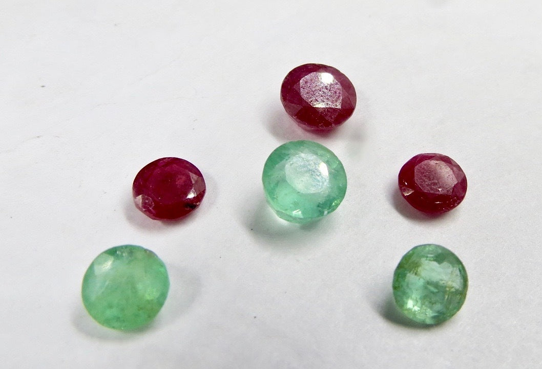 Certified Natural Colombian Emerald 9.91 Ct Ruby Round Cut Sterling Silver Set