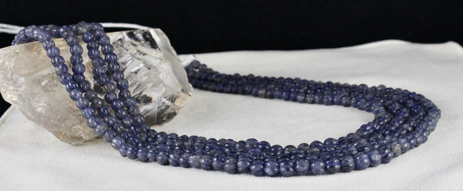 Natural Iolite Carved Melon Beads 602ct 4 Line Gemstone Fashion Necklace
