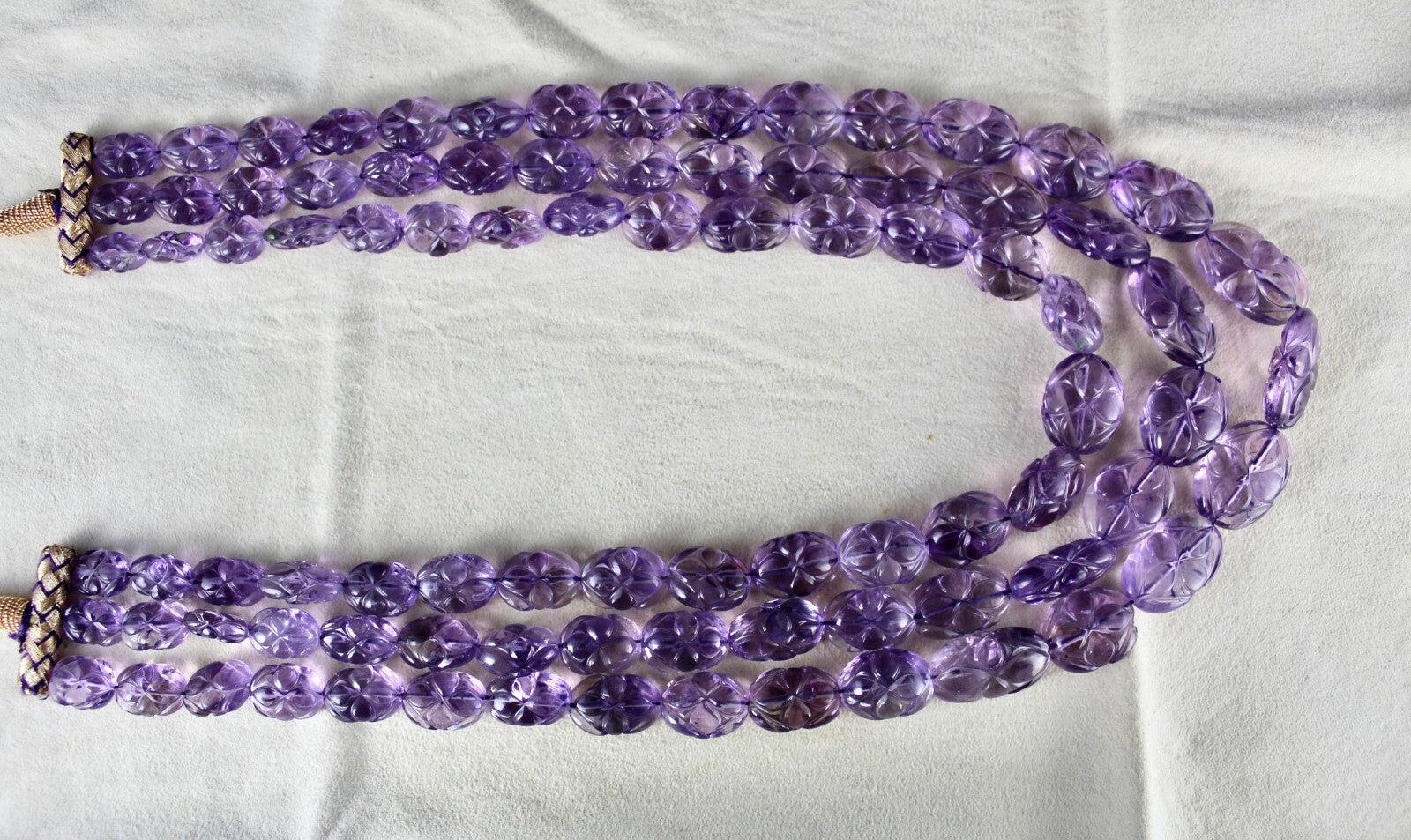 Certified Antique Amethyst Beads 754 Carats Carved Oval Natural Necklace