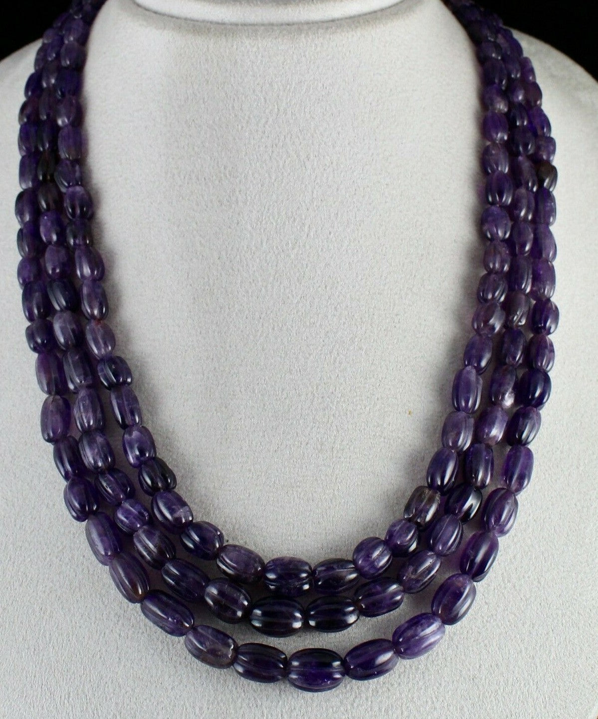 Antique 666 Ct Natural Amethyst Long Carved Purple Gemstone Beads Necklace