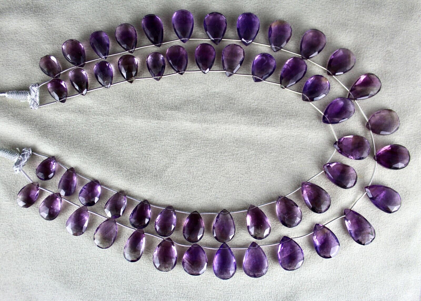 Natural Amethyst Beads Tear Drops 2 L 755 Carats 24mm Big Gemstone Fine Necklace